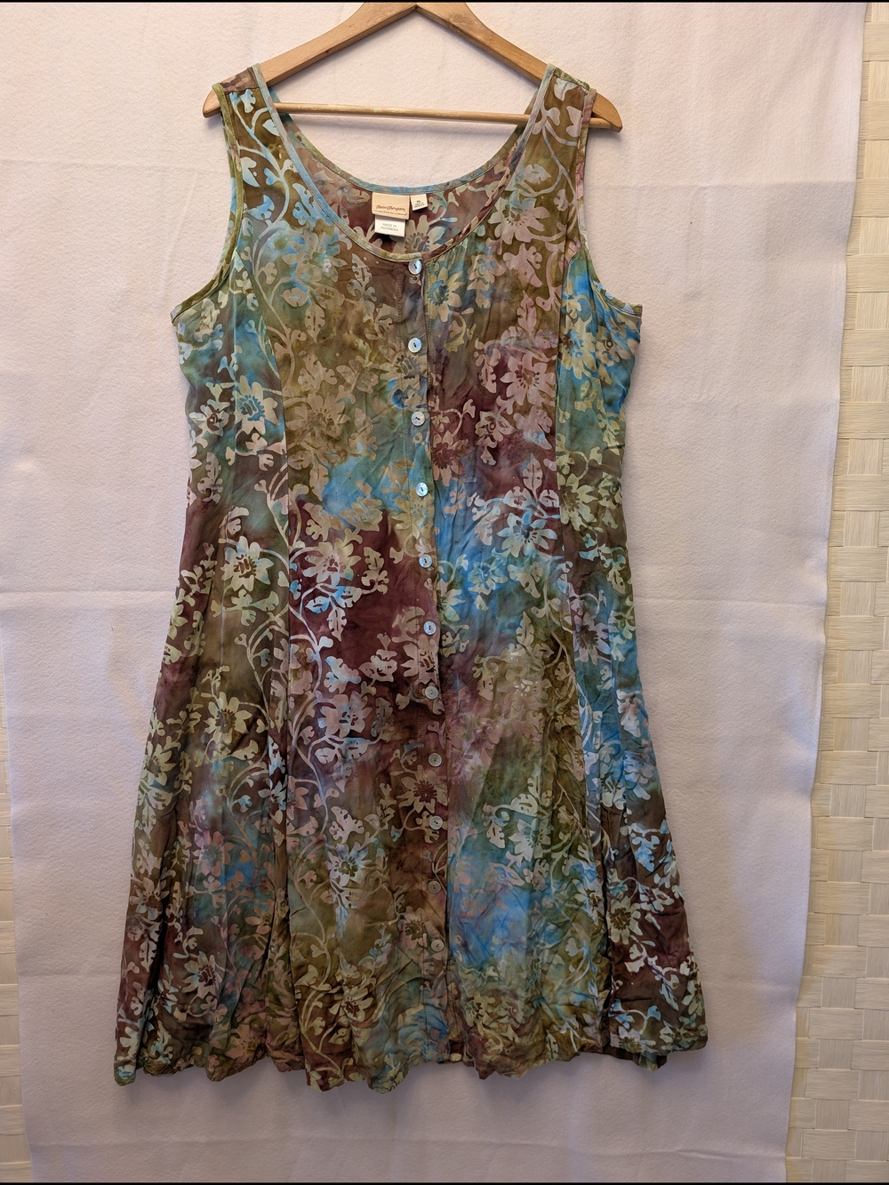 Norm Thompson Multicolor Floral Tie-Dye Midi Dress in Blue, Green & Brown